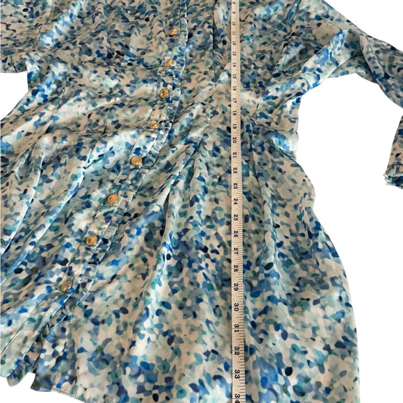 ZARA Blue Watercolor Dress – Size‎ XL midi gold buttons button up design - Picture 5 of 7